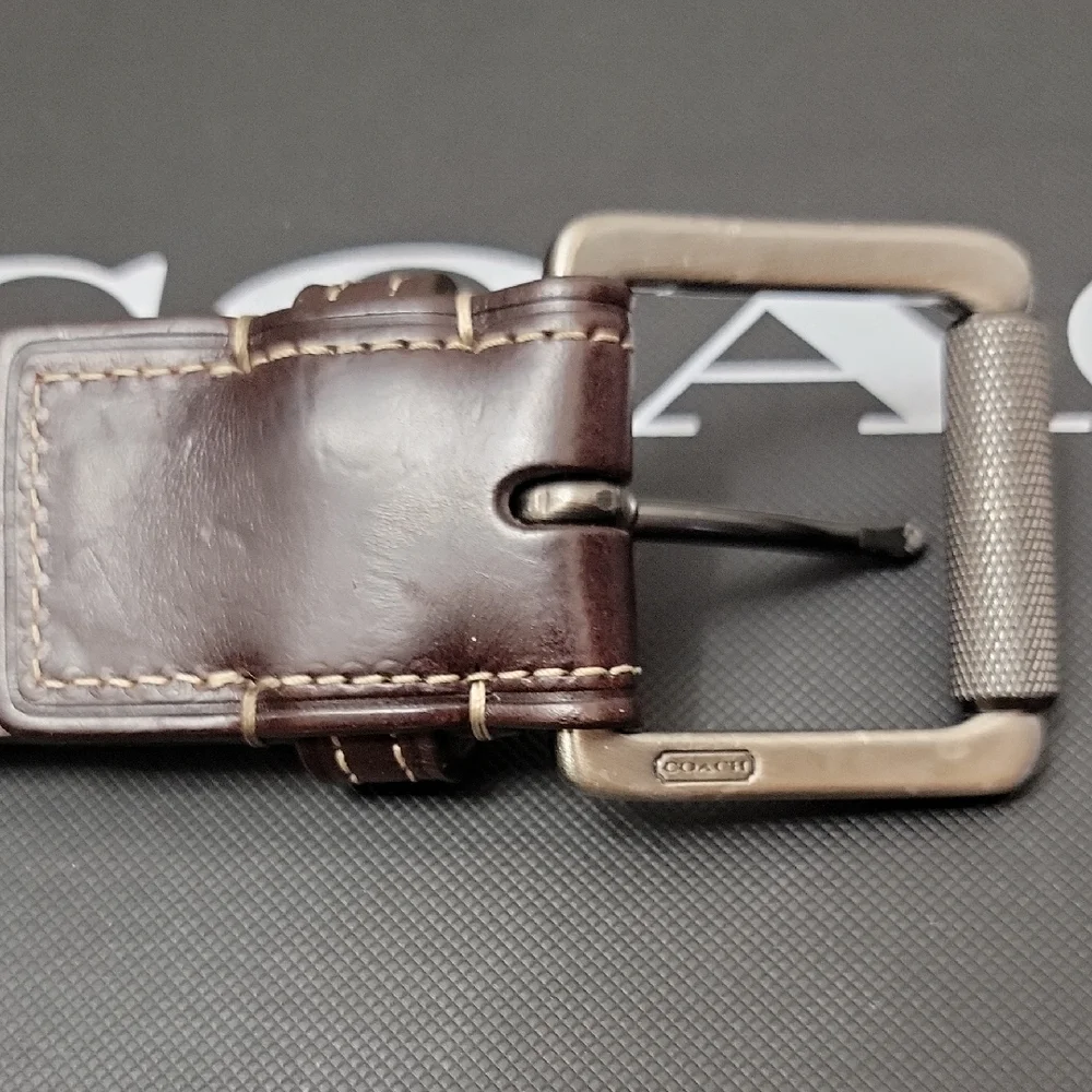 Coach Dark Brown Leather Belt  W 1.5 Satin Silver Steel Roller Buckle No. 90009 - Picture 8 of 10